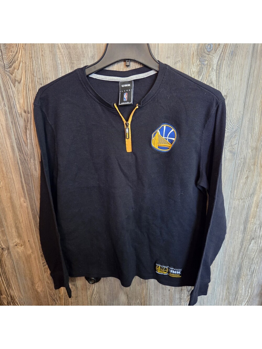 UNK NBA Golden State Warriors Black 1/4 Zip Waffle Knit Long Sleeve Shirt Sz XL